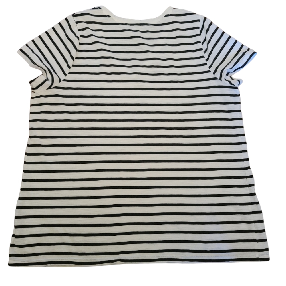 AVA VIV Black and White Stripped Short Sleeve T Shirt, 2X - Picture 5 of 5